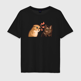 Мужская футболка хлопок Oversize с принтом Недовольный и грустный кот    Talking Cats в Тюмени, 100% хлопок | свободный крой, круглый ворот, “спинка” длиннее передней части | 