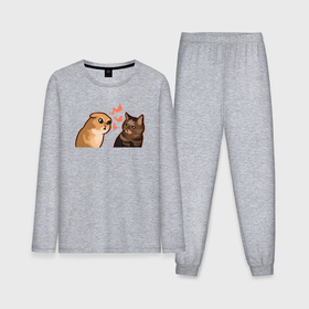 Мужская пижама с лонгсливом хлопок с принтом Недовольный и грустный кот    Talking Cats в Курске,  |  | Тематика изображения на принте: 
