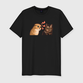 Мужская футболка хлопок Slim с принтом Недовольный и грустный кот    Talking Cats в Курске, 92% хлопок, 8% лайкра | приталенный силуэт, круглый вырез ворота, длина до линии бедра, короткий рукав | Тематика изображения на принте: 