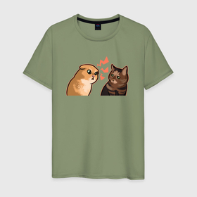 Мужская футболка хлопок с принтом Недовольный и грустный кот    Talking Cats в Тюмени, 100% хлопок | прямой крой, круглый вырез горловины, длина до линии бедер, слегка спущенное плечо. | 