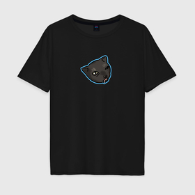 Мужская футболка хлопок Oversize с принтом Сонный котик в Петрозаводске, 100% хлопок | свободный крой, круглый ворот, “спинка” длиннее передней части | 