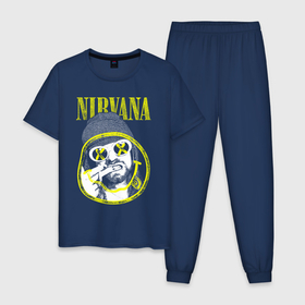 Мужская пижама хлопок с принтом Курт Кобейн Нирвана в Екатеринбурге, 100% хлопок | брюки и футболка прямого кроя, без карманов, на брюках мягкая резинка на поясе и по низу штанин
 | 