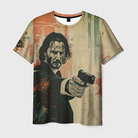 Мужская футболка 3D с принтом Джон Уик с пистолетом в Петрозаводске, 100% полиэфир | прямой крой, круглый вырез горловины, длина до линии бедер | 