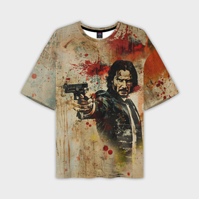 Мужская футболка oversize 3D с принтом Джон Уик с пистолетом в стиле гранж в Кировске,  |  | 