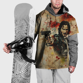 Накидка на куртку 3D с принтом Джон Уик с пистолетом в стиле гранж , 100% полиэстер |  | Тематика изображения на принте: 