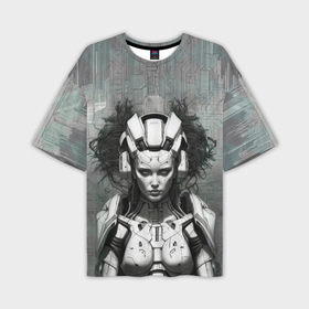 Мужская футболка oversize 3D с принтом Бронированная девушка андроид в Курске,  |  | Тематика изображения на принте: 