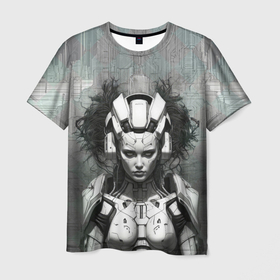 Мужская футболка 3D с принтом Бронированная девушка андроид в Курске, 100% полиэфир | прямой крой, круглый вырез горловины, длина до линии бедер | 