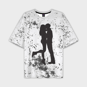 Мужская футболка oversize 3D с принтом Силуэт парня с девушкой в обнимку в Белгороде,  |  | 