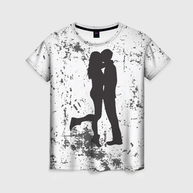Женская футболка 3D с принтом Силуэт парня с девушкой в обнимку в Новосибирске, 100% полиэфир ( синтетическое хлопкоподобное полотно) | прямой крой, круглый вырез горловины, длина до линии бедер | 