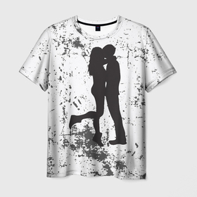Мужская футболка 3D с принтом Силуэт парня с девушкой в обнимку в Белгороде, 100% полиэфир | прямой крой, круглый вырез горловины, длина до линии бедер | Тематика изображения на принте: 
