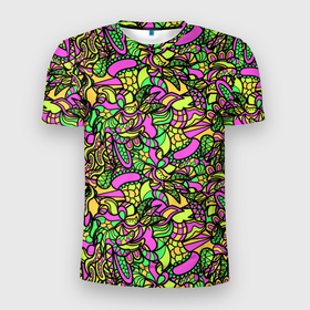 Мужская футболка 3D Slim с принтом Exotic pattern в Екатеринбурге, 100% полиэстер с улучшенными характеристиками | приталенный силуэт, круглая горловина, широкие плечи, сужается к линии бедра | 