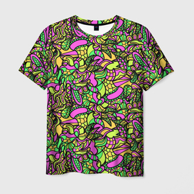 Мужская футболка 3D с принтом Exotic pattern в Петрозаводске, 100% полиэфир | прямой крой, круглый вырез горловины, длина до линии бедер | 