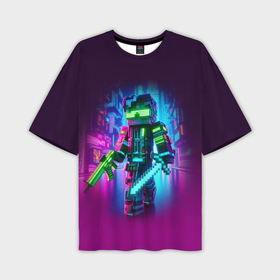 Мужская футболка oversize 3D с принтом Cyberpunk and Minecraft   collaboration ai art ,  |  | 