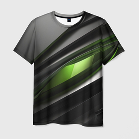Мужская футболка 3D с принтом Black green  abstract geforce style , 100% полиэфир | прямой крой, круглый вырез горловины, длина до линии бедер | 