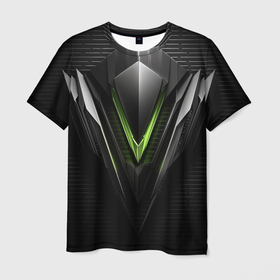 Мужская футболка 3D с принтом Black green abstract geforce  style , 100% полиэфир | прямой крой, круглый вырез горловины, длина до линии бедер | 