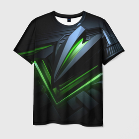 Мужская футболка 3D с принтом Black green abstract   geforce style , 100% полиэфир | прямой крой, круглый вырез горловины, длина до линии бедер | 