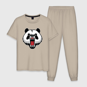 Мужская пижама хлопок с принтом Сердитая панда в Новосибирске, 100% хлопок | брюки и футболка прямого кроя, без карманов, на брюках мягкая резинка на поясе и по низу штанин
 | 