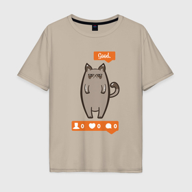 Мужская футболка хлопок Oversize с принтом Like cat в Санкт-Петербурге, 100% хлопок | свободный крой, круглый ворот, “спинка” длиннее передней части | Тематика изображения на принте: 
