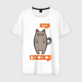 Мужская футболка хлопок с принтом Like cat в Санкт-Петербурге, 100% хлопок | прямой крой, круглый вырез горловины, длина до линии бедер, слегка спущенное плечо. | Тематика изображения на принте: 