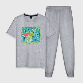 Мужская пижама хлопок с принтом Peace love в Петрозаводске, 100% хлопок | брюки и футболка прямого кроя, без карманов, на брюках мягкая резинка на поясе и по низу штанин
 | 