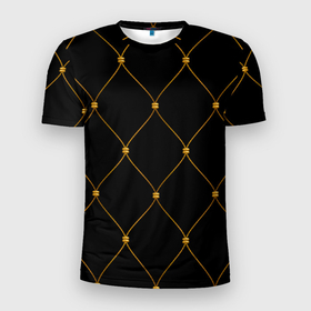Мужская футболка 3D Slim с принтом Желтая сетка на черном в Кировске, 100% полиэстер с улучшенными характеристиками | приталенный силуэт, круглая горловина, широкие плечи, сужается к линии бедра | 