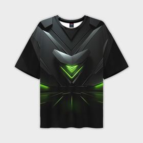Мужская футболка oversize 3D с принтом Яркая зеленая абстрактная конструкция в стиле nvidia ,  |  | 