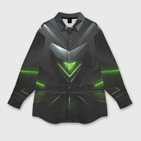 Мужская рубашка oversize 3D с принтом Яркая зеленая абстрактная конструкция в стиле nvidia в Белгороде,  |  | 