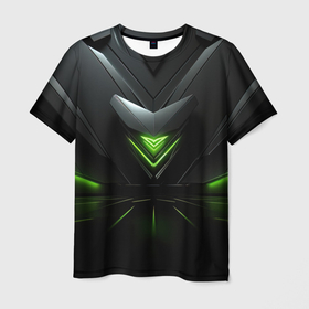 Мужская футболка 3D с принтом Яркая зеленая абстрактная конструкция в стиле nvidia в Петрозаводске, 100% полиэфир | прямой крой, круглый вырез горловины, длина до линии бедер | 