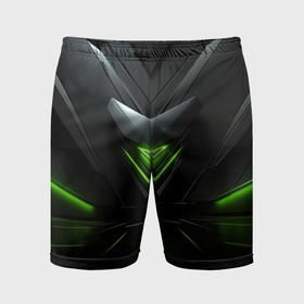 Мужские шорты спортивные с принтом Яркая зеленая абстрактная конструкция в стиле nvidia ,  |  | 