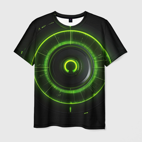 Мужская футболка 3D с принтом Green neon abstract black background в Санкт-Петербурге, 100% полиэфир | прямой крой, круглый вырез горловины, длина до линии бедер | Тематика изображения на принте: 