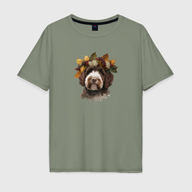 Мужская футболка хлопок Oversize с принтом Лаготто романьоло арт с осенними листьями в Кировске, 100% хлопок | свободный крой, круглый ворот, “спинка” длиннее передней части | 