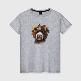 Женская футболка хлопок с принтом Лаготто романьоло арт с осенними листьями в Кировске, 100% хлопок | прямой крой, круглый вырез горловины, длина до линии бедер, слегка спущенное плечо | 