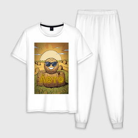 Мужская пижама хлопок с принтом Лето   солома в солнечных очках в Белгороде, 100% хлопок | брюки и футболка прямого кроя, без карманов, на брюках мягкая резинка на поясе и по низу штанин
 | 
