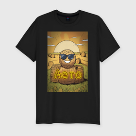 Мужская футболка хлопок Slim с принтом Лето   солома в солнечных очках в Курске, 92% хлопок, 8% лайкра | приталенный силуэт, круглый вырез ворота, длина до линии бедра, короткий рукав | 