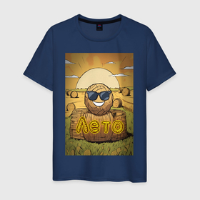 Мужская футболка хлопок с принтом Лето   солома в солнечных очках в Белгороде, 100% хлопок | прямой крой, круглый вырез горловины, длина до линии бедер, слегка спущенное плечо. | 