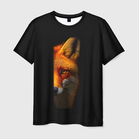 Мужская футболка 3D с принтом Морда рыжей лисы в Новосибирске, 100% полиэфир | прямой крой, круглый вырез горловины, длина до линии бедер | Тематика изображения на принте: 