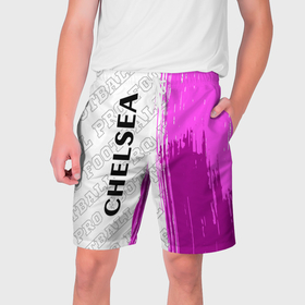 Мужские шорты 3D с принтом Chelsea pro football по вертикали в Кировске,  полиэстер 100% | прямой крой, два кармана без застежек по бокам. Мягкая трикотажная резинка на поясе, внутри которой широкие завязки. Длина чуть выше колен | 