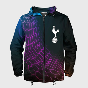 Мужская ветровка 3D с принтом Tottenham футбольная сетка в Белгороде, 100% полиэстер | подол и капюшон оформлены резинкой с фиксаторами, два кармана без застежек по бокам, один потайной карман на груди | 