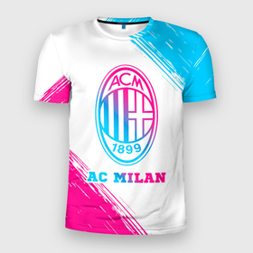 Мужская футболка 3D Slim с принтом AC Milan neon gradient style , 100% полиэстер с улучшенными характеристиками | приталенный силуэт, круглая горловина, широкие плечи, сужается к линии бедра | 