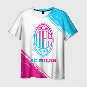 Мужская футболка 3D с принтом AC Milan neon gradient style в Белгороде, 100% полиэфир | прямой крой, круглый вырез горловины, длина до линии бедер | 