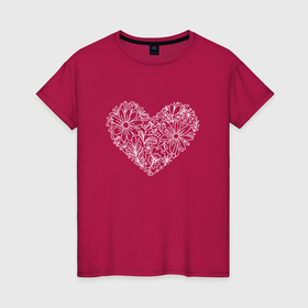 Женская футболка хлопок с принтом Узор из цветов в форме сердца в Новосибирске, 100% хлопок | прямой крой, круглый вырез горловины, длина до линии бедер, слегка спущенное плечо | 