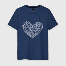Мужская футболка хлопок с принтом Узор из цветов в форме сердца в Екатеринбурге, 100% хлопок | прямой крой, круглый вырез горловины, длина до линии бедер, слегка спущенное плечо. | 