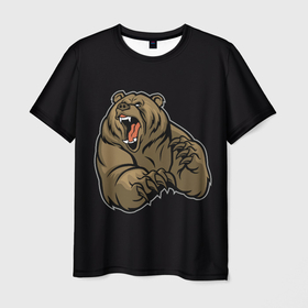 Мужская футболка 3D с принтом Бурый медведь злится в Петрозаводске, 100% полиэфир | прямой крой, круглый вырез горловины, длина до линии бедер | 