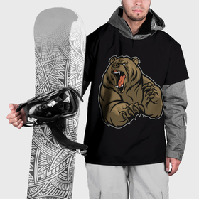 Накидка на куртку 3D с принтом Бурый медведь злится , 100% полиэстер |  | 