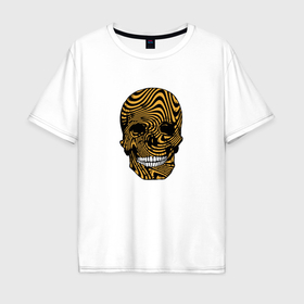Мужская футболка хлопок Oversize с принтом Психоделический череп оранжевый в Екатеринбурге, 100% хлопок | свободный крой, круглый ворот, “спинка” длиннее передней части | 