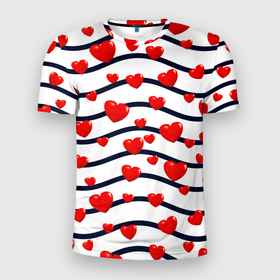 Мужская футболка 3D Slim с принтом Сердца на линиях , 100% полиэстер с улучшенными характеристиками | приталенный силуэт, круглая горловина, широкие плечи, сужается к линии бедра | 