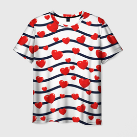 Мужская футболка 3D с принтом Сердца на линиях в Санкт-Петербурге, 100% полиэфир | прямой крой, круглый вырез горловины, длина до линии бедер | 