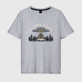 Мужская футболка хлопок Oversize с принтом Большая летающая тарелка в Петрозаводске, 100% хлопок | свободный крой, круглый ворот, “спинка” длиннее передней части | 