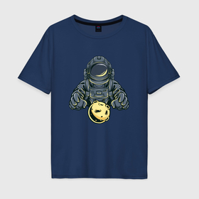 Мужская футболка хлопок Oversize с принтом Астронавт и планета , 100% хлопок | свободный крой, круглый ворот, “спинка” длиннее передней части | 