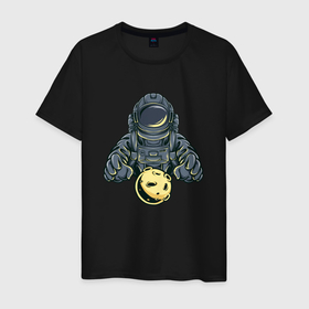 Мужская футболка хлопок с принтом Астронавт и планета , 100% хлопок | прямой крой, круглый вырез горловины, длина до линии бедер, слегка спущенное плечо. | 